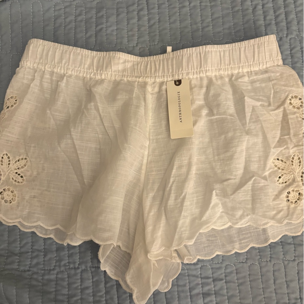 Anthropologie White Lace Trim Shorts